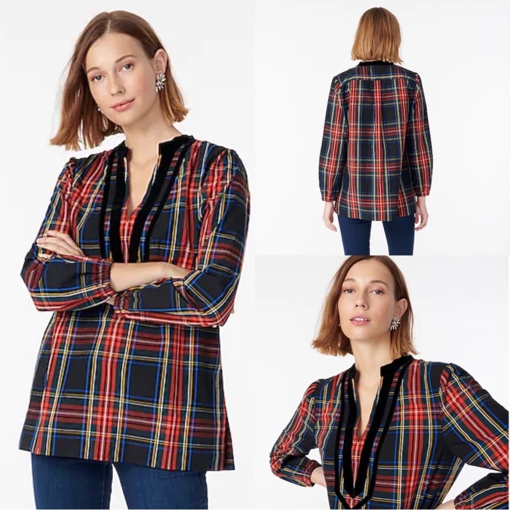 J Crew Velvet Trim Tartan Plaid Tunic Size large